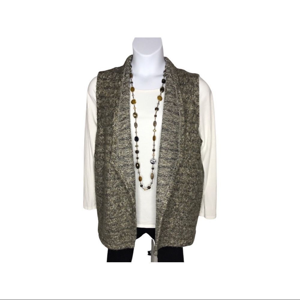 Chico’s Sweater Open Vest Olive Black Cream Size 12